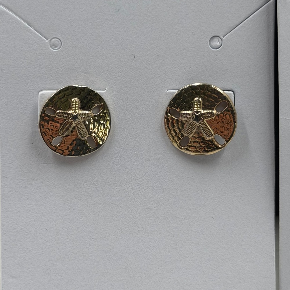 Gold Tone Stud Earring Set 3 Pairs Sand Dollar Black Enamel Crystal Bar Studs - Picture 2 of 6
